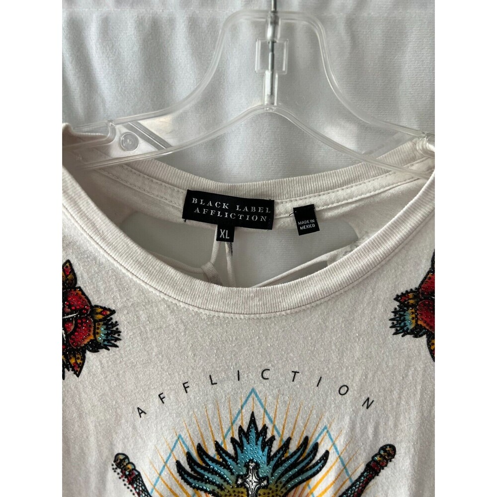 Affliction T-Shirt Sacred Oath Biker Tattoo color block peach  XL - Picture 4 of 12